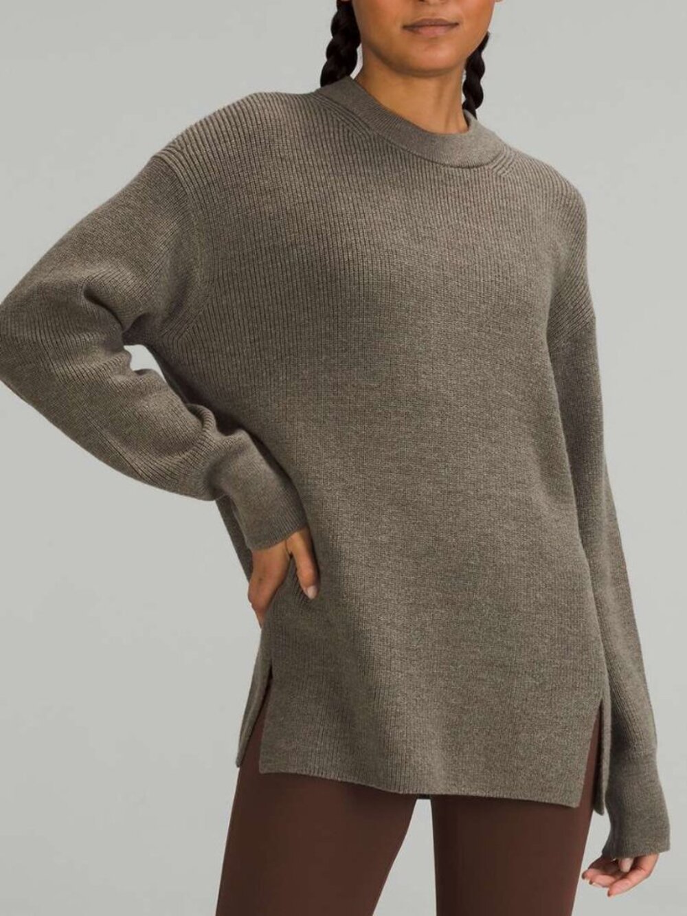 Lululemon Merino Wool-Blend Ribbed Crewneck Sweater Size 2 Heathered Nomad $128